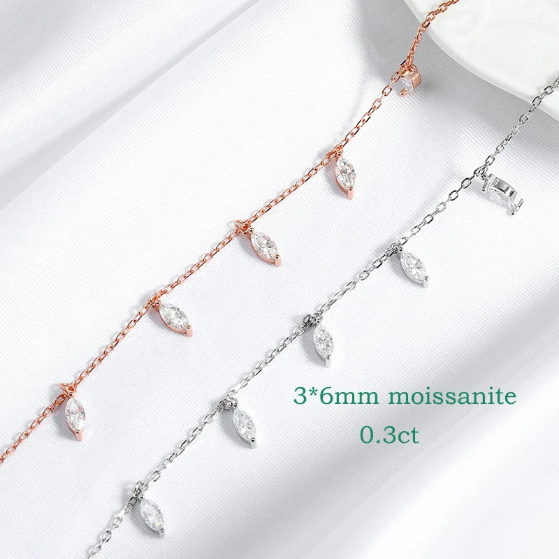 Smyoue Certified 3*6mm Marquise Cut Moissanite Necklace 9 Gems Pendant Girls Gift Lab Diamond Chain 100% Real Pure 925 Silver