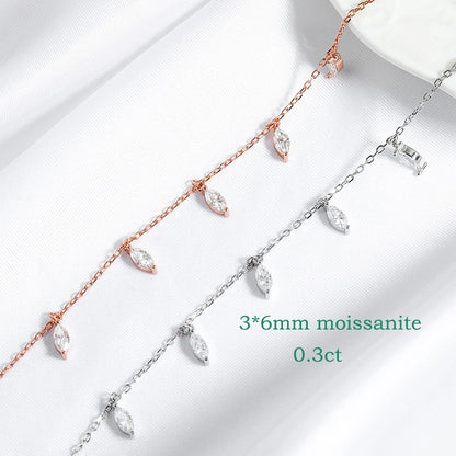 Smyoue Certified 3*6mm Marquise Cut Moissanite Necklace 9 Gems Pendant Girls Gift Lab Diamond Chain 100% Real Pure 925 Silver