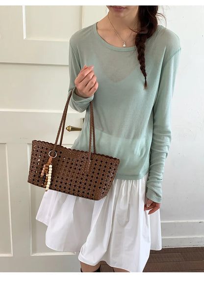 Weave Hollow Out Shoulder Bags for Women 2026 Summer Luxury Designer Hand Bag Females Beach Bags Handbags and Purses