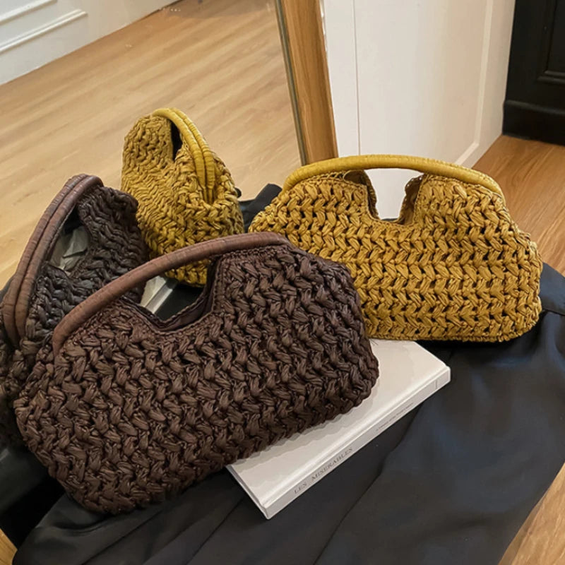 New Summer Beach Bag for Women Clutch Bag Luxury Designer Straw Bags Tote Handbag Fashion Woven Rattan Bags Female Travel Purse