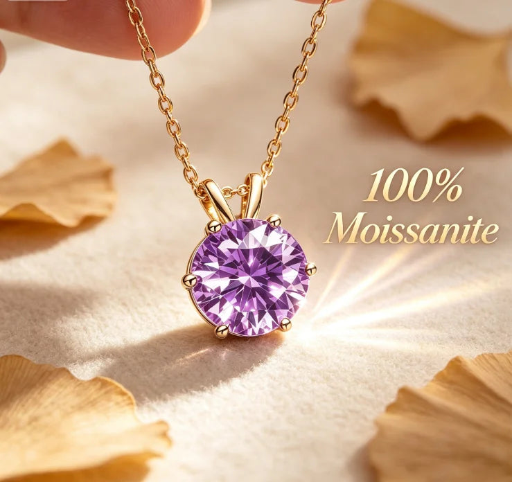 Purple women's moissanite necklace, simple and luxurious, classic six claw pendant, collarbone chain accessory, hot selling item