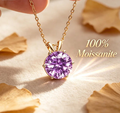 Purple women's moissanite necklace, simple and luxurious, classic six claw pendant, collarbone chain accessory, hot selling item