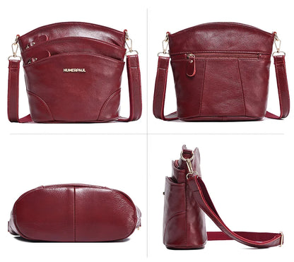 100% Genuine Leather Women Messenger Bags Casual Cell Phone Purse with Adjustable Strap Multiple Pockets Crossbody Shoulder Bag