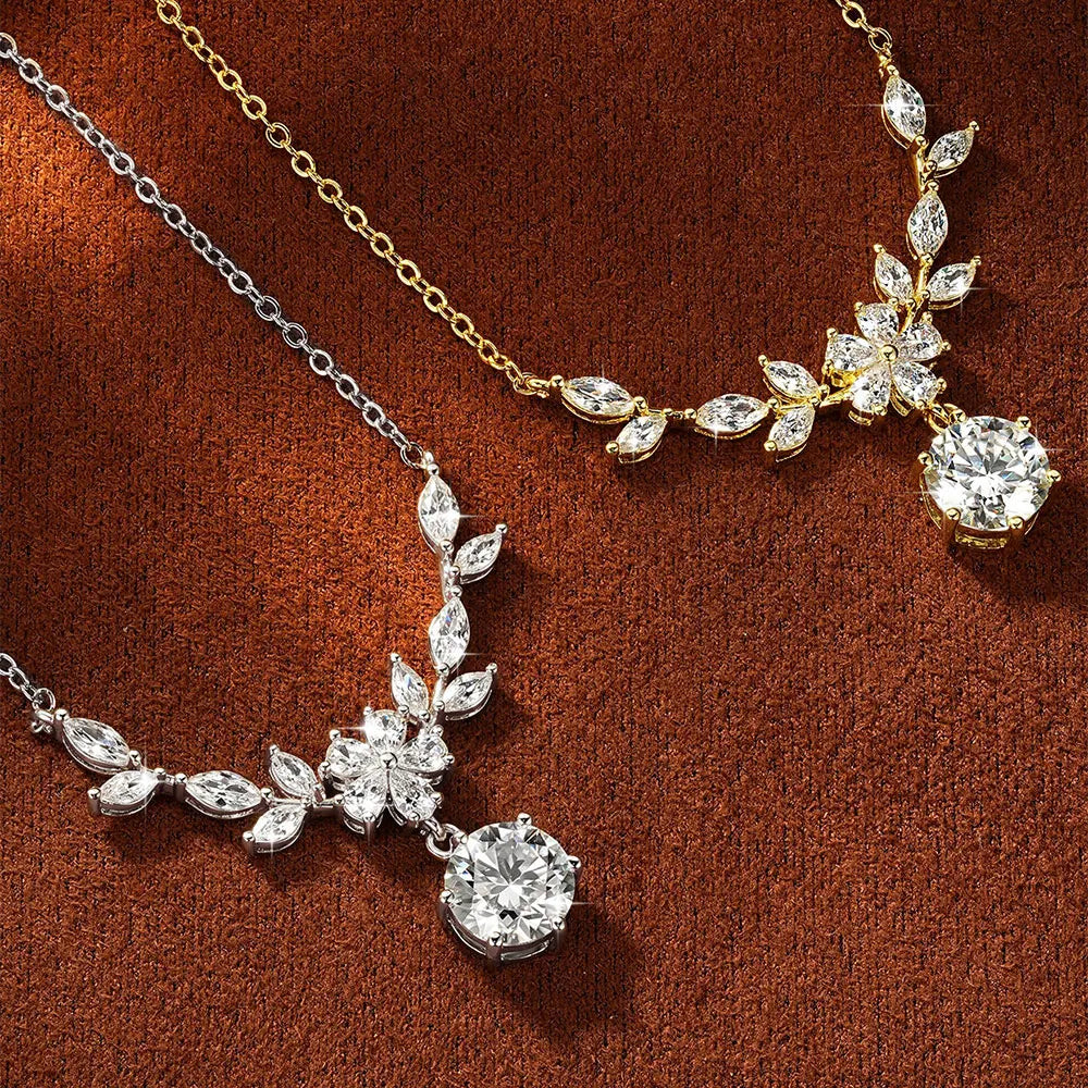 RAPRGOLD GRA Certified 2CT Moissanite Luxury Flower Pendant Necklaces for Women 14k Gold Filled Chains Neck Fine Jewelry Gifts