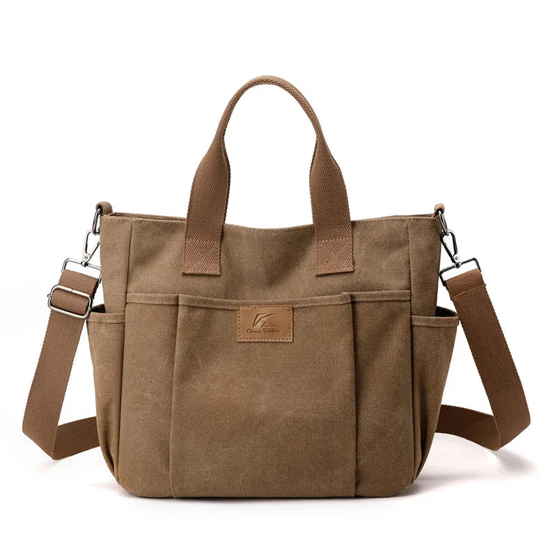High Capacity Top-Handle Bag For Women Shoulder CrossBody Bag Vintage Canvas Ladies Tote Messenger Bag Female Travel Handbag