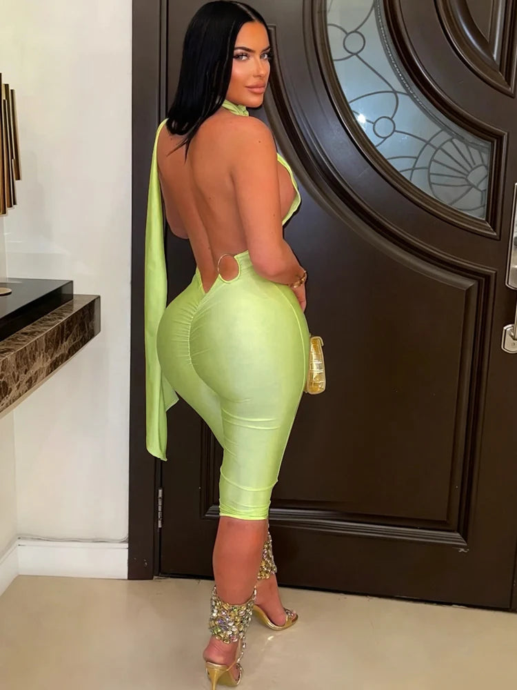Beyprern Elegant Pink Halter Backless Jumpsuits for Women Sexy Bodycon Jumpsuit Club Party Night Outfits Rompers 2026