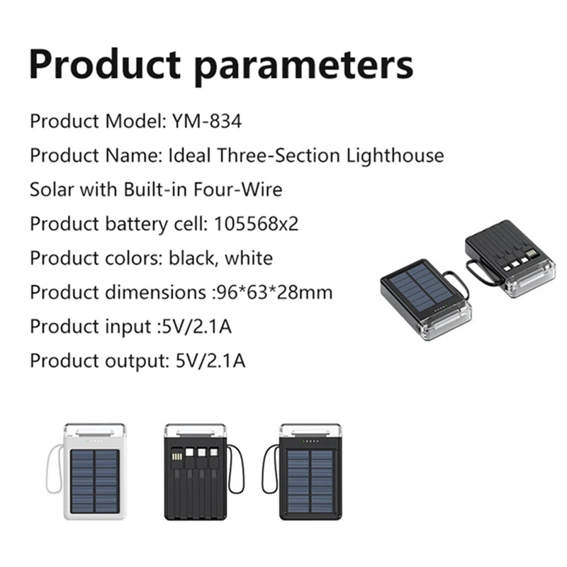 Lenovo 50000mAh Fast Charging solar compact portable LED light mobile power bank built-in cable power bank suitable for iPhone