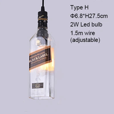 Retro Industrial Loft Wine Bottle Pendant Lights Restaurant Cafe Bar Glass Hanging Lamp Clothing Store Lustre Indoor Lighting