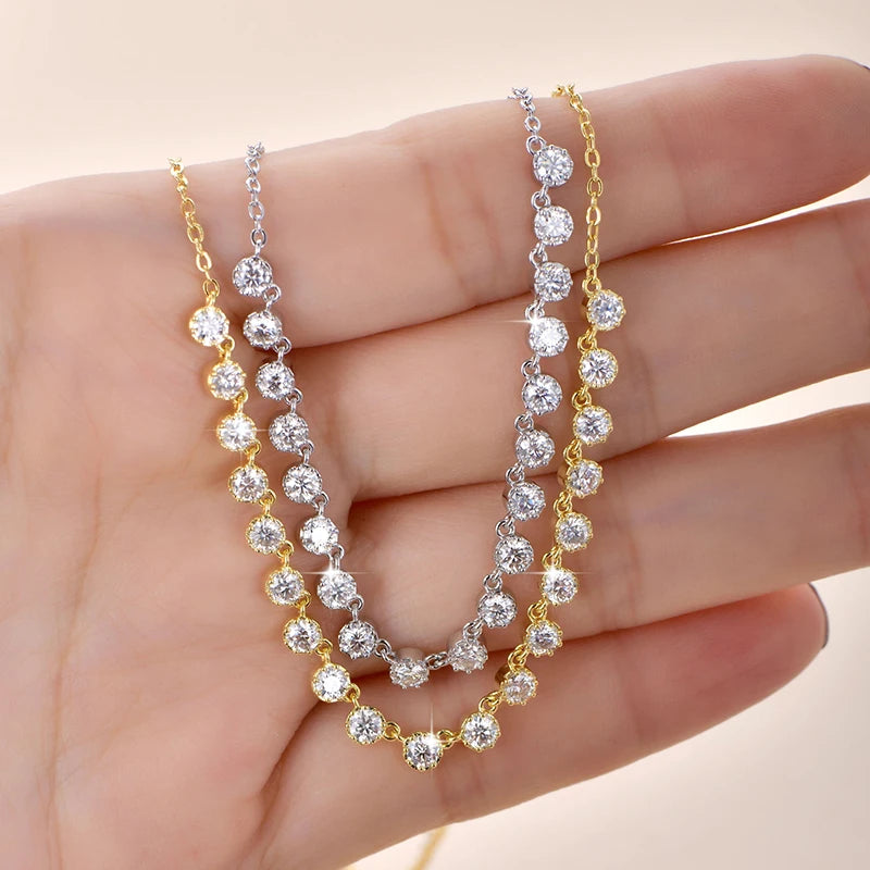 OXTAO Certified Moissanite Bubble-Style Necklace 3mm D VVS1 for Women Sweet U-Smile Pendant Necklace Jewelry 14K Gold Filled