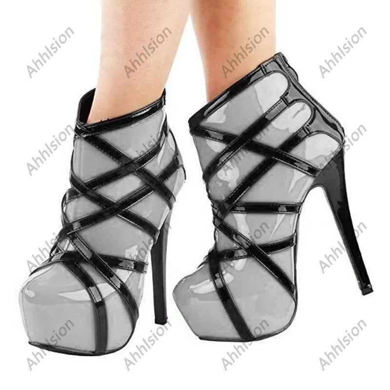 Ahhlsion Handmade Women Winter Ankle Boots Hidden Platform Stiletto Heels Round Toe Pretty Red Party Shoes US Plus Size 5-20
