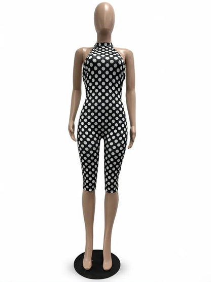 European and American New Style Women's Clothing Spring and Summer Polka Dot Print Elastic Halter Neck Backless Slim Fit Jumpsuit Women's Jumpsuit