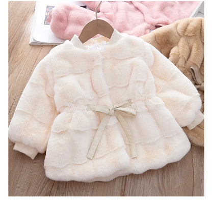 2026 New Winter Girls Coat Super Warm Mink Fur Padded Thickened Long Sleeve Coats Baby Kids Children Jacket Plush Outerwear