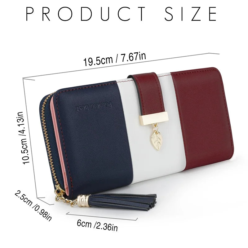 Pomelo Best RFID Blocking Tri-color Women's Zipper Wallet PU Leather Large Capacity Card Holder Coin Purse Travel Gift Clutch