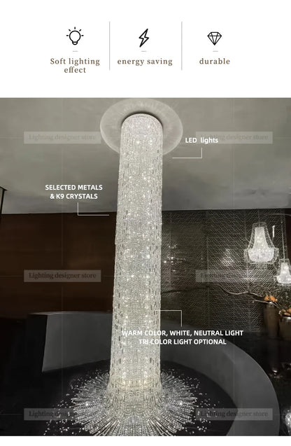 Crystal Spiral Stairs Chandelier Luxury Villa Staircase Chandelier Duplex Loft Hanging Lamp Customized Long Led Pendant Light