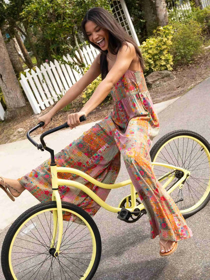 Plus Size Women's Jumpsuit, Wide Strap Square Neck Printed Casual Street Fashion Loose Wide Leg Jumpsuit