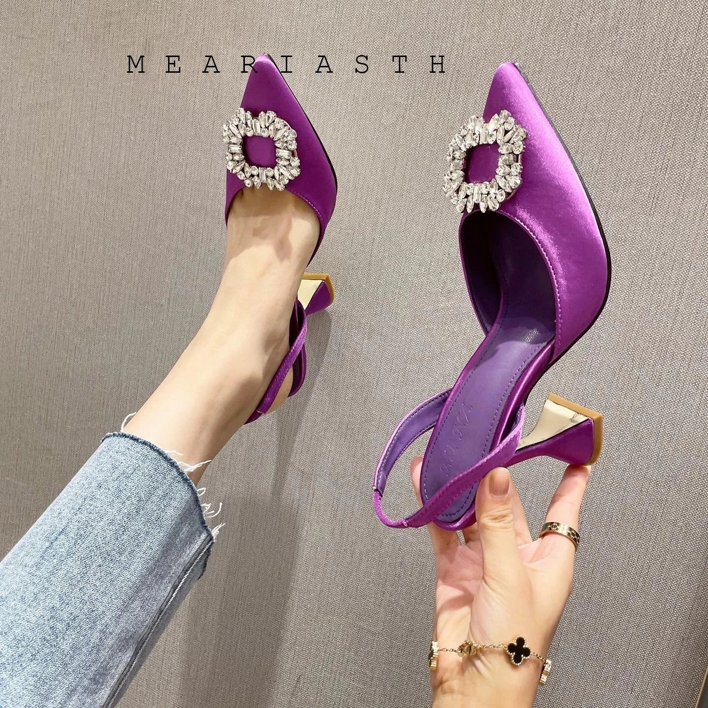 Brand Silk Women Pumps Luxury Crystal Slingback High Heels Summer Bride Shoes Comfortable triangle Heeled Party Wedding Shoes