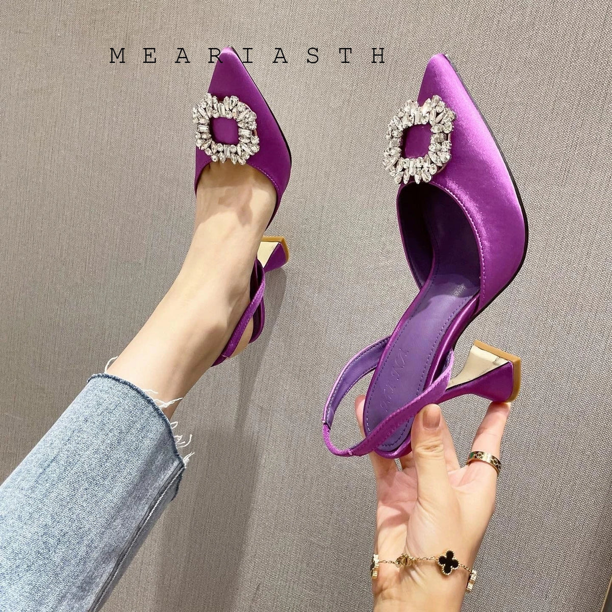 Brand Silk Women Pumps Luxury Crystal Slingback High Heels Summer Bride Shoes Comfortable triangle Heeled Party Wedding Shoes