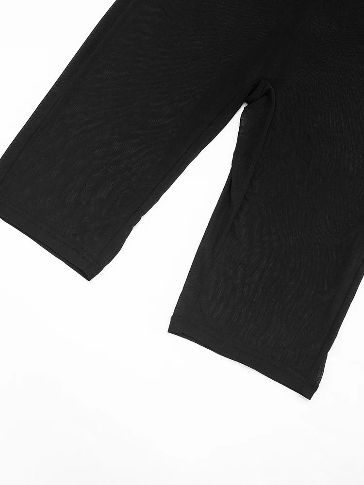 Weird Puss See Through Playsuits Women Solid Irregular Collar Skinny High Elasticity Sexy Midnight Hottie Summer Wild Romper