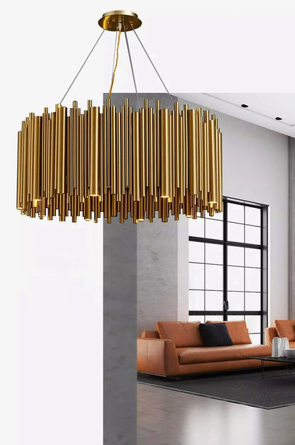 Living room chandelier Villa duplex modern simple stainless steel creative chandelier interior lighting LED lights gold