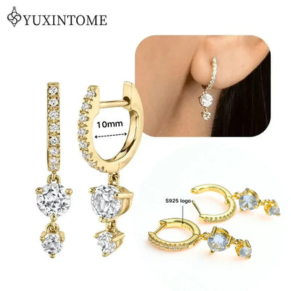 Women's 925 Sterling Silver Ear Needle Crystal Zircon Water Droplets Stud Hoop Gold Huggie Earrings Premium Luxury Party Jewelry