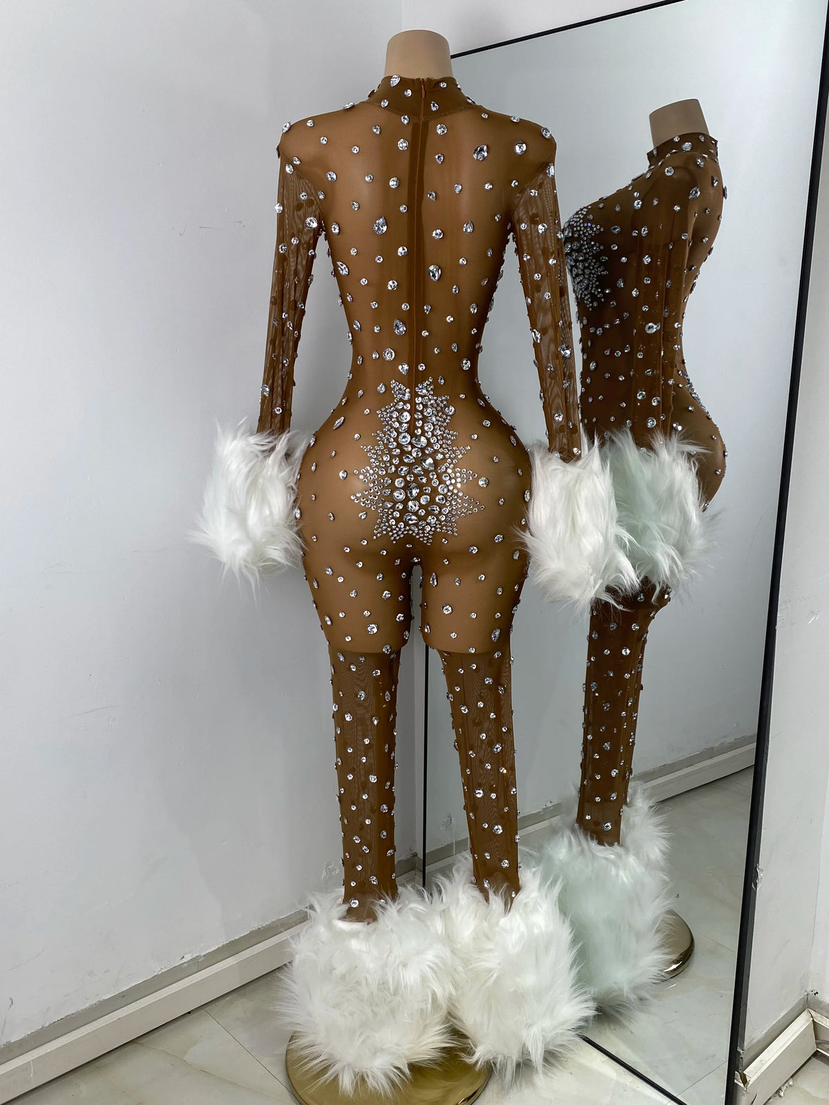 Luxury Diamonds Mesh Transparent Stretchy Jumpsuit for Women Sexy Long Sleeve Performance Singer Costume Nightclub Outfit 2025