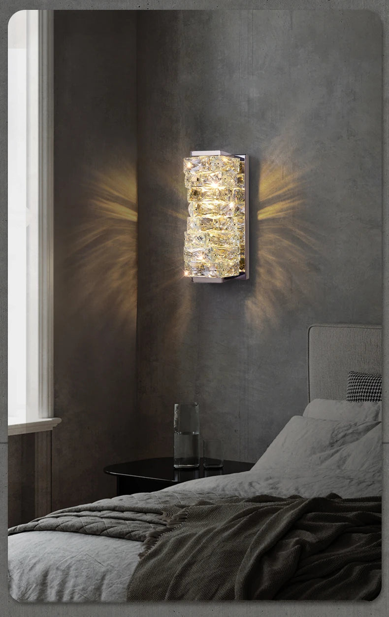 Luxury Crystal Wall Lamp Modern LED Sconce Chrome Gold Mirror Wall Light For Living Room Bedroom Aisle Indoor Decor Vanity Light