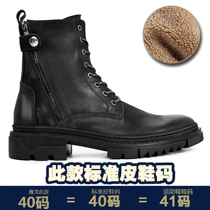 Round Head Casual Combat Boots Thick-soled High Boots Men's High Top Leather shoe Zipper Leather Boots motorcycle boots men