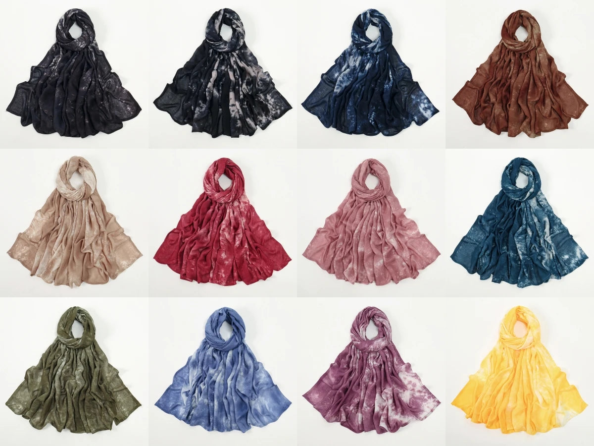190*90cm Big Size Modal Cotton Hijab Women Tie-dye Scarf Double Stitching Shawl Muslim Gradient Plain Cotton Rayon Headscarf
