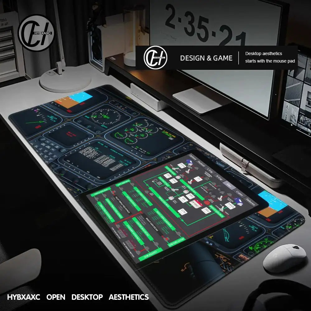 Plane Instrument Panel Mousepad HD Airplane Speedometer Mouse Pads XXL Non-slip Rubber Desk Mat Pc Gamer Deskmat Cockpit Playmat