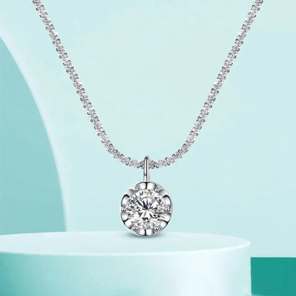 FEOBUR 1/2CT Sparkling Moissanite Necklace for Women Real S925 Silver Chains Diamond Pendant Female Wedding Trend Jewelry Gift
