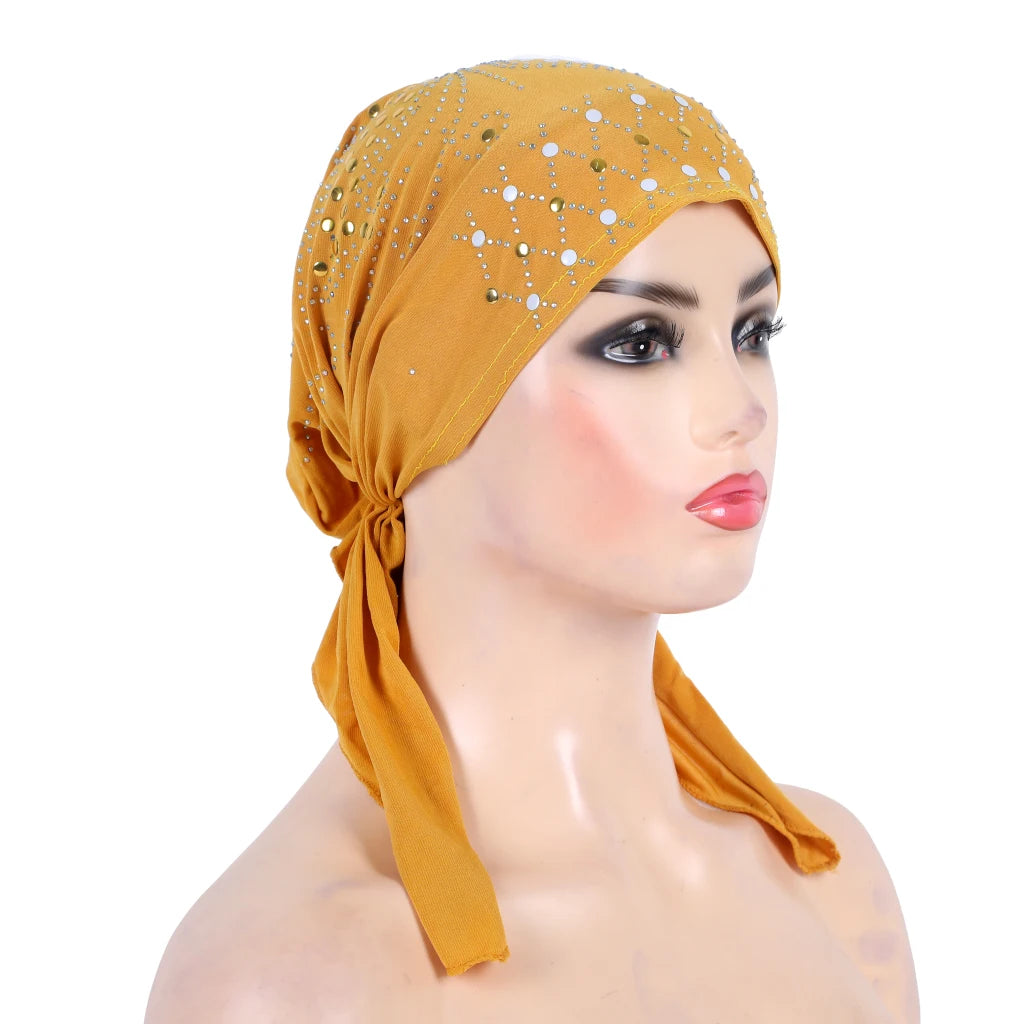 H089 Fashion turban hijab with gold sequins muslim hijab scarf islamic headscarf hat amira pull on headwrap