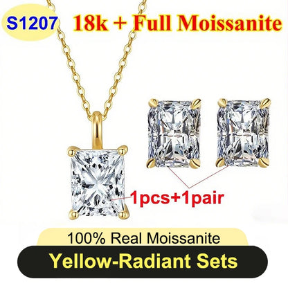 Full Shape 1-3ct Moissanite Women's Moissanite Jewelry Sets 925 Silver Plated 18k Gold D Color Necklace Earrings For Women Gift