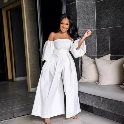 White Jumpsuits Women One Piece Off Shoulder Strapless Overalls Long Pants Wide Leg Pant High Waist Rompers Y2k Jumpsuit 2025