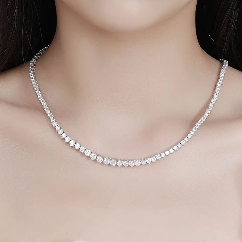 EWYA 3 Claw 0.4CT 4.5mm Gradient Full D Color Moissanite Diamond Tennis Necklace for Women 925 Silver GRA Certified Neck Chain