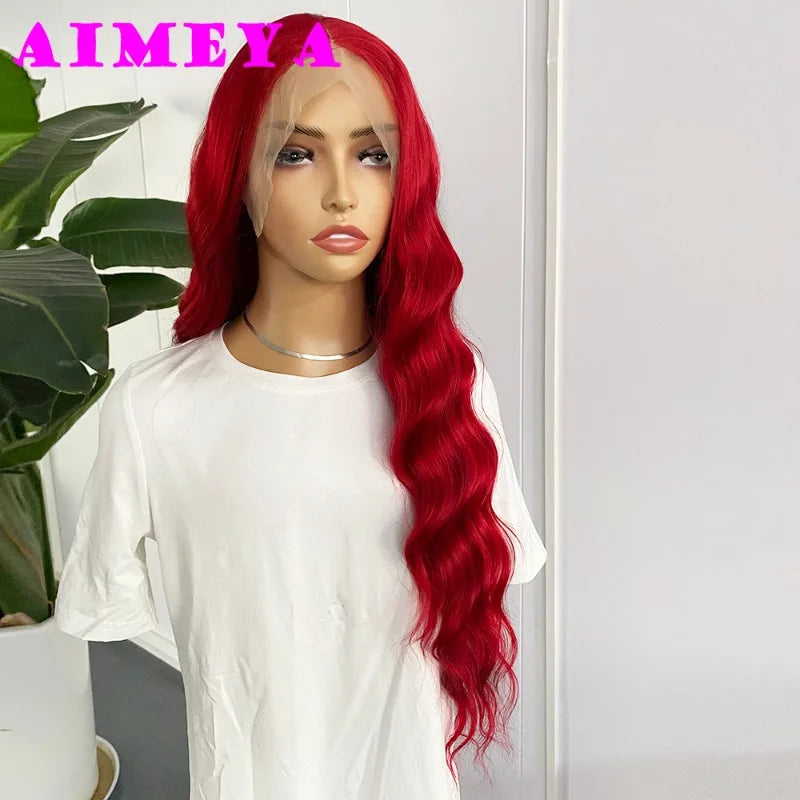 AIMEYA  Red Long Wig Natural Hairline Loose Wave Lace Front Wig for Women Daily Use Heat Resistant Synthetic Hair Blue Purple