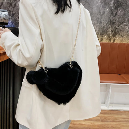 Women Hand Bags New Plush Love Heart Shaped New Fashionable Solid Color Soft Comfortable Purses and Handbags Bags for Ladies