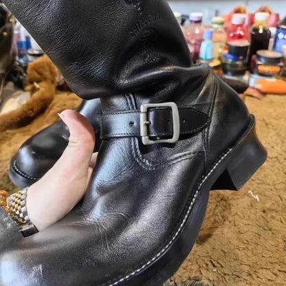 Motorcycle Boots Men's Black Knight Shoes Black Leather Belt Buckles Chelsea Boots Trendy Luxury Handmade Men's Shoes