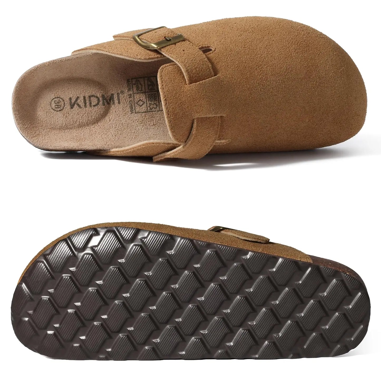 Kidmi New Cow Suede Women's Potato Shoes With Adjustable Strap Cork Insole Mules Outdoor Unisex Clogs Slippers With Arch Support