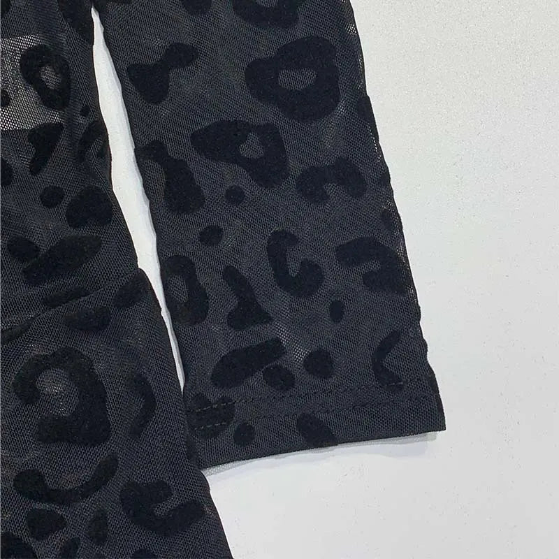 Jumpsuit Women 2023 Spring Fashion Leopard Print Mock Neck Casual Long Sleeve Skinny Daily Semi-Sheer Jumpsuit Y2K Streetwear
