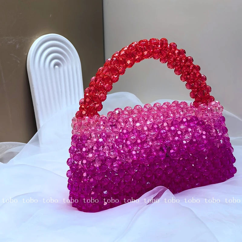 Gradient Blue Beaded Own Design Tote Bags for Women Customized Color Fashion Handbags for 2022 Chain Handle Clutch Evening Bag