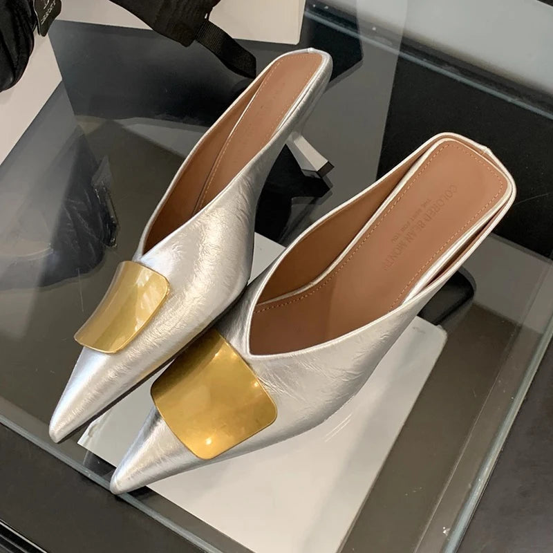Luxury Womens Shoes High Heels Mules Shoes Pointed Toe Heeled Sandals for Women Elegant Party Slides 2025 Designer Shoes Zaoatos