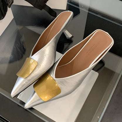 Luxury Womens Shoes High Heels Mules Shoes Pointed Toe Heeled Sandals for Women Elegant Party Slides 2025 Designer Shoes Zaoatos