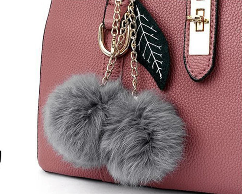 Women Fashion Hairball Shopper Totes Solid Color PU Leather Large Capacity Handbag Ladies Luxury Designer Crossbody Shoulder Bag