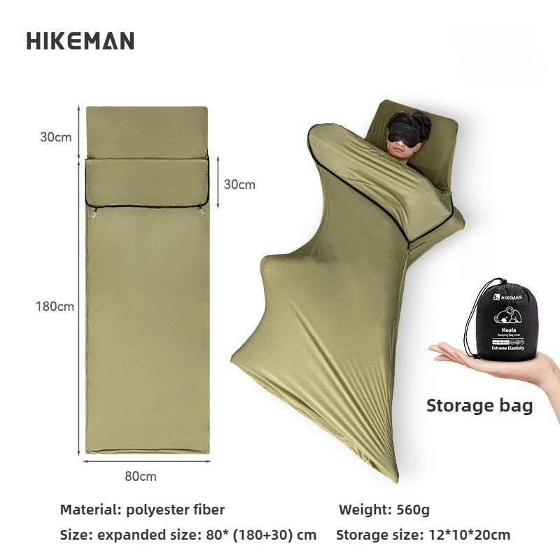 HIKEMAN Ultralight Portable Camping Sleeping Bag Liner Elastic Envelope Style for Adults Outdoor Hiking Washable Hotel Use