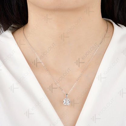 Kuololit 3.5CT Asscher Cut Cyan Moissanite Custom Necklace for Women Solid 585 14K 10K Yellow Gold Necklace for Christmas Gifts
