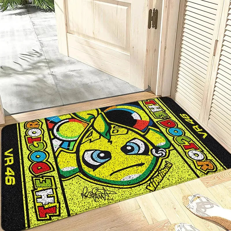 Motorcycle Racer The Doctor Carpet Mat Black Yellow Racing Track Living Room Rug with Number 46 Dynamic Design Home Decoration