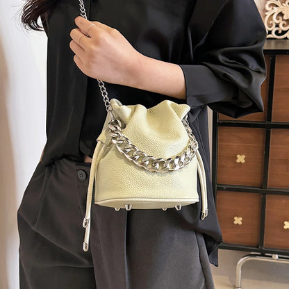 100% Genuine Leather Women Shoulder Crossbody Bags High Quality Solid Color Cow Leather Bucket Handbag Luxury Female Sac