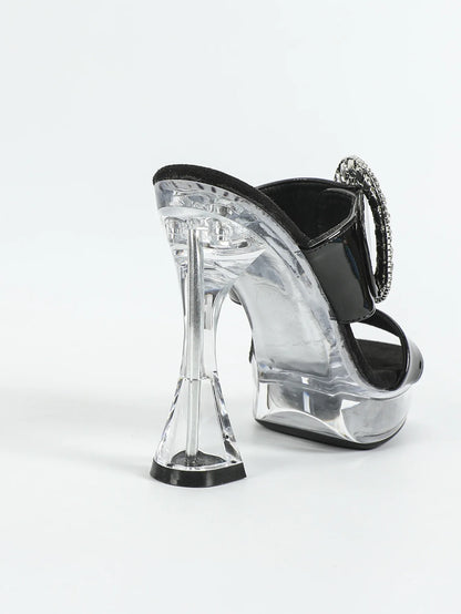 2025 New Women's Slippers Designer Luxury Rhinestone Square Toe Platform Sandals Summer 12CM Shoes For Ladies Clear High Heels