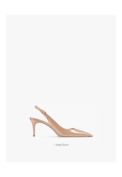 Women's Heeled Sandals Naked Color Patent Leather Slingbacks Pumps Luxury Gladiator Pointed toe High Heels Elegant Woman Shoes