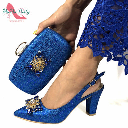 The US for Duty Free  Specials Design Nigerian Women Shoes Matching Bag Set in Royal Blue Color Italian Ladies Pumps for  Party